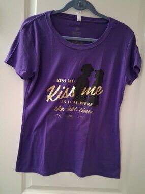Warner Bros Purple Casablanca Graphic Tee Gold Metallic Foil Lettering XL
